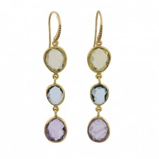 Lemon Quartz Blue Topaz Amethyst Gemstone 925 Silver Gold Plated Earrings