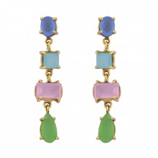 925 Sterling Silver Chalcedony Gemstone Gold Plated Prong Setting Earrings