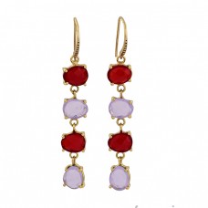 Garnet Moonstone 925 Sterling Silver Gold Plated Dangle Handmade Earrings