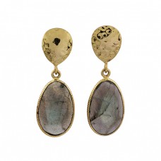 Oval Shape Labradorite Gemstone 925 Silver Gold Plated Stud Dangle Earrings