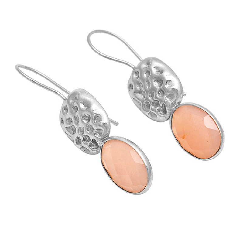 Briolette Oval Rose Chalcedony Gemstone 925 Sterling Silver Gold Plated Fixed Ear Wire Earrings