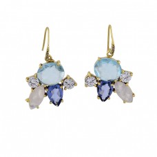 Tanzanite Moonstone Topaz Cz Gemstone 925 Silver Gold Plated Earrings