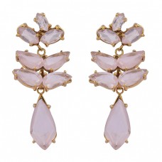925 Sterling Silver Rose Quartz Gemstone Gold Plated Prong Setting Earrings