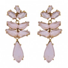 925 Sterling Silver Rose Quartz Gemstone Gold Plated Prong Setting Earrings