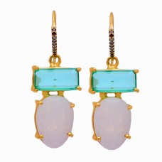 Apatite Rainbow Moonstone 925 Sterling Silver Gold Plated Dangle Earrings