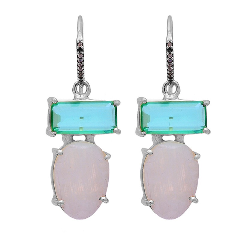Apatite Rainbow Moonstone 925 Sterling Silver Gold Plated Dangle Earrings