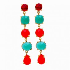 Prong Setting Ruby Onyx Gemstone 925 Sterling Silver Gold Plated Stud Earrings