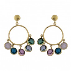 Round Shape Multi Color Gemstone 925 Sterling Silver Gold Plated Stud Earrings