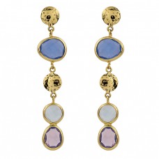 Amethyst Chalcedony Gemstone 925 Sterling Silver Gold Plated Stud Earrings
