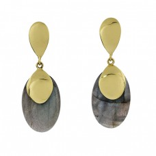 Labradorite Oval Shape Gemstone 925 Sterling Silver Gold Plated Stud Earrings