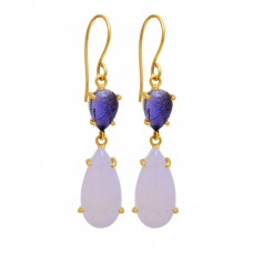 Tanzanite Moonstone 925 Sterling Silver Gold Plated Dangle Handmade Earrings