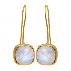 Cabochon Square Shape Moonstone 925 Sterling Silver Gold Plated Earrings