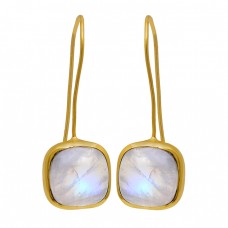 Cabochon Square Shape Moonstone 925 Sterling Silver Gold Plated Earrings