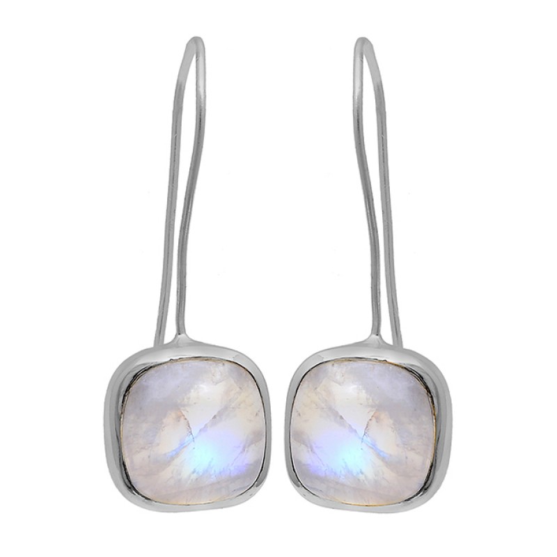 Cabochon Square Shape Moonstone 925 Sterling Silver Gold Plated Earrings
