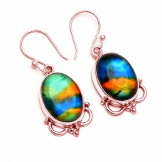 Oval Cabochon Dichroic Glass Gemstone 925 Sterling Silver Handmade Earrings 