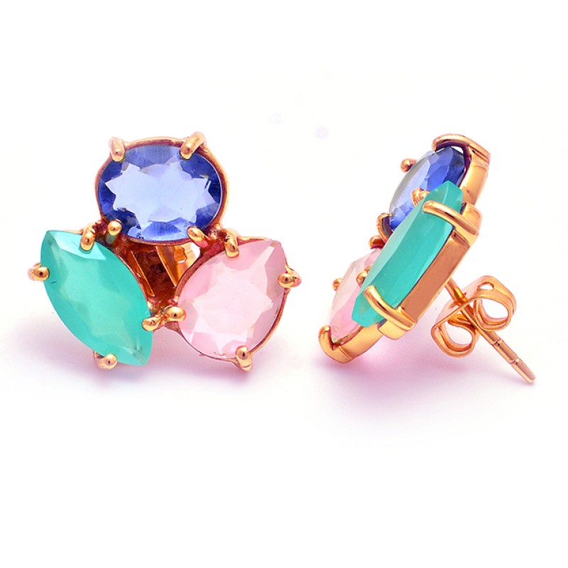 Jewellery Shops Gift for Anniversary Highest Earring 925 Silver Blue Blue Chalcedony Good Gemstones Earring RGPL Good Gemstones Faceted Blue Chalcedony Earring