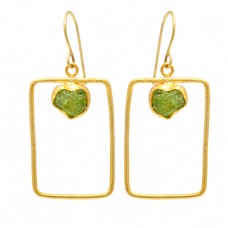 Peridot Rough Gemstone 925 Sterling Silver Gold Plated Dangle Earrings