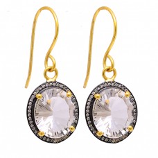 Crystal Quartz Cubic Zirconia Gemstone 925 Sterling Silver Gold Plated Earrings