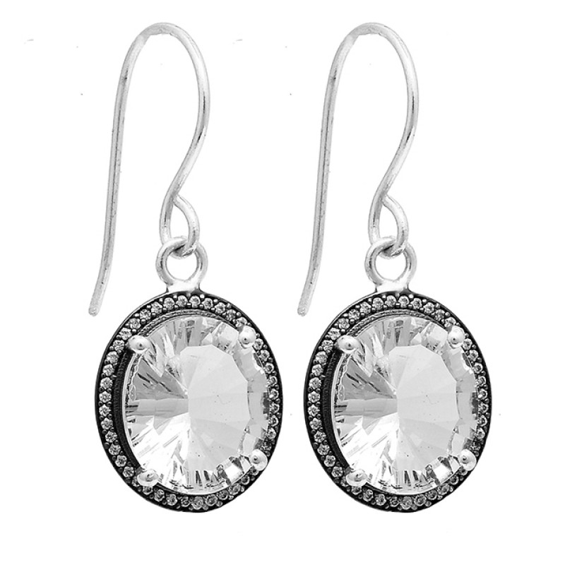 Crystal Quartz Cubic Zirconia Gemstone 925 Sterling Silver Gold Plated Earrings
