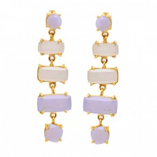 Sunstone Moonstone 925 Sterling Silver Gold Plated Dangle Stud Earrings