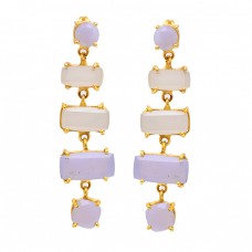 Sunstone Moonstone 925 Sterling Silver Gold Plated Dangle Stud Earrings