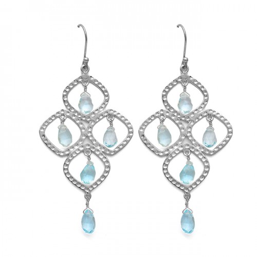 Blue Topaz Pear Drops Gemstone Dangle 925 Sterling Silver Gold Plated Earrings Jewelry