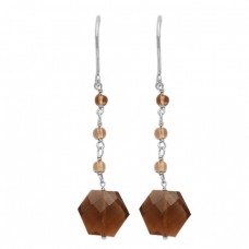 925 Sterling Silver Handmade Gold Plated Smoky Quartz Gemstone Dangle Earrings Jewelry