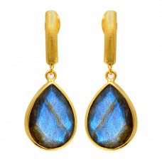 Pear Shape Labradorite Gemstone 925 Sterling Silver Gold Plated Stud Earrings