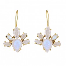 Marquise Pear Shape Moonstone 925 Sterling Silver Gold Plated Earrings