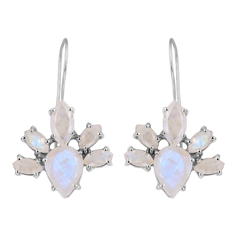 Marquise Pear Shape Moonstone 925 Sterling Silver Gold Plated Earrings