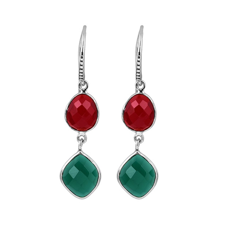 Ruby Emerald Gemstone 925 Sterling Silver Gold Plated Dangle Earrings