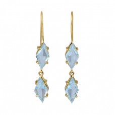 Marquise Blue Topaz Gemstone 925 Sterling Silver Gold Plated Dangle Earrings
