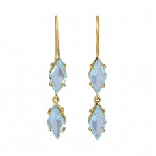 Marquise Blue Topaz Gemstone 925 Sterling Silver Gold Plated Dangle Earrings