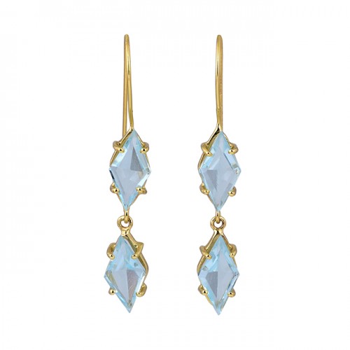 Marquise Blue Topaz Gemstone 925 Sterling Silver Gold Plated Dangle Earrings