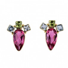 Blue Topaz Peridot Pink Tourmaline Gemstone 925 Silver Gold Plated Earrings