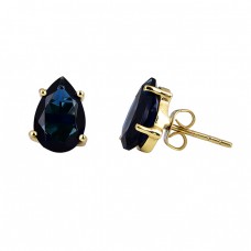 Pear Shape Sapphire Gemstone 925 Sterling Silver Gold Plated Stud Earrings