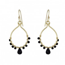 Black Onyx Pear Round Shape Gemstone 925 Silver Gold Plated Dangle Earrings