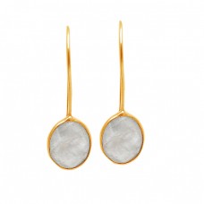 Oval Shape Rainbow Moonstone 925 Sterling Silver Fixed Ear Wire Earrings