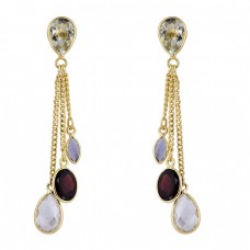 Crystal Tanzanite Garnet Gemstone 925 Silver Gold Plated Chain Stud Earrings