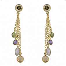 Citrine Peridot Amethyst Moonstone Gold Plated Stud Chain Dangle Earrings