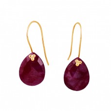 Pear Shape Ruby Gemstone 925 Sterling Silver Fixed Ear Wire Earrings