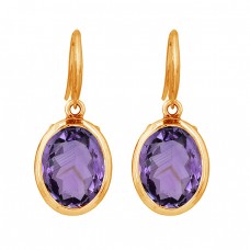 Oval Shape Amethyst Gemstone 925 Sterling Silver Dangle Earrings