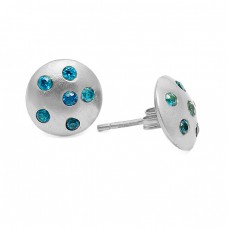 Blue Quartz Round Cut Gemstone 925 Sterling Silver Gold Plated Lite Weight Stud Earrings 