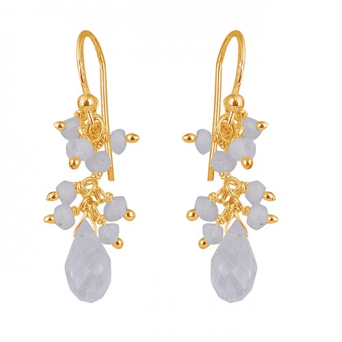 Pear Drops Roundel Beads Shape Moonstone 925 Sterling Silver Earrings 