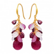 Pear Drops Shape Mulit Color Gemstone 925 Sterling Silver Gold Plated Earrings