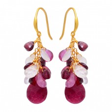 Pear Drops Shape Mulit Color Gemstone 925 Sterling Silver Gold Plated Earrings : Price $15.00