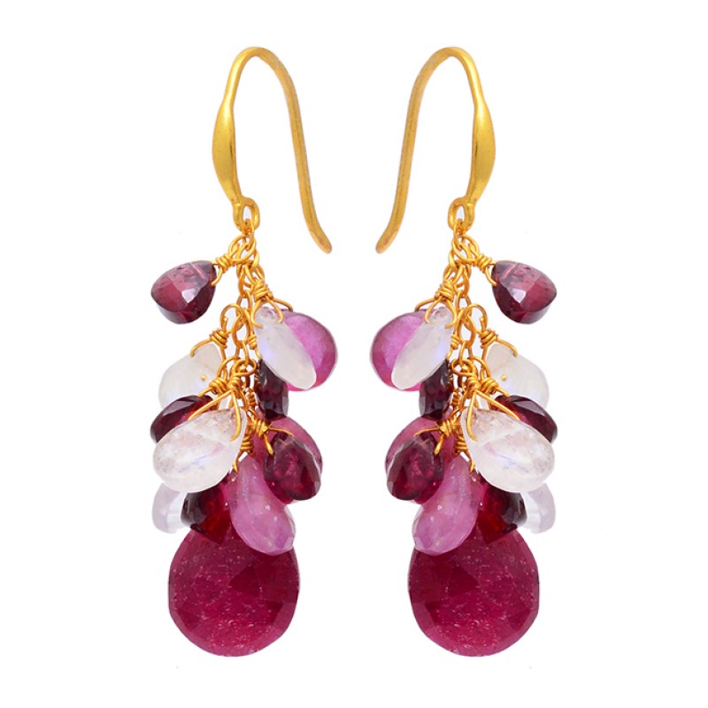 
									Pear Drops Shape Mulit Color Gemstone 925 Sterling Silver Gold Plated Earrings