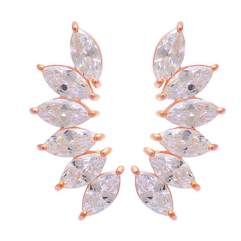 Marquise Shape Crystal Quartz Gemstone 925 Silver Gold Plated Stud Earrings