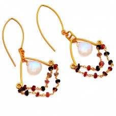Rainbow Tourmaline Gemstone 925 Sterling Silver Gold Plated Designer Earrings Jewelry : Price$11.90
