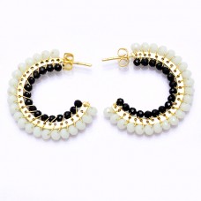 Aqua Chalcedony Black Onyx Gemstone 925 Sterling Silver Hoop Earrings : Price $10